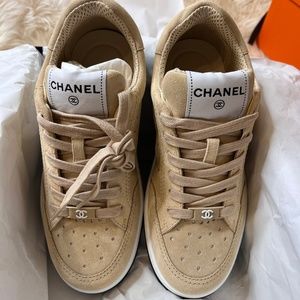 CHANEL, Shoes, New Chanel Dark Beige Sneakers Size 365